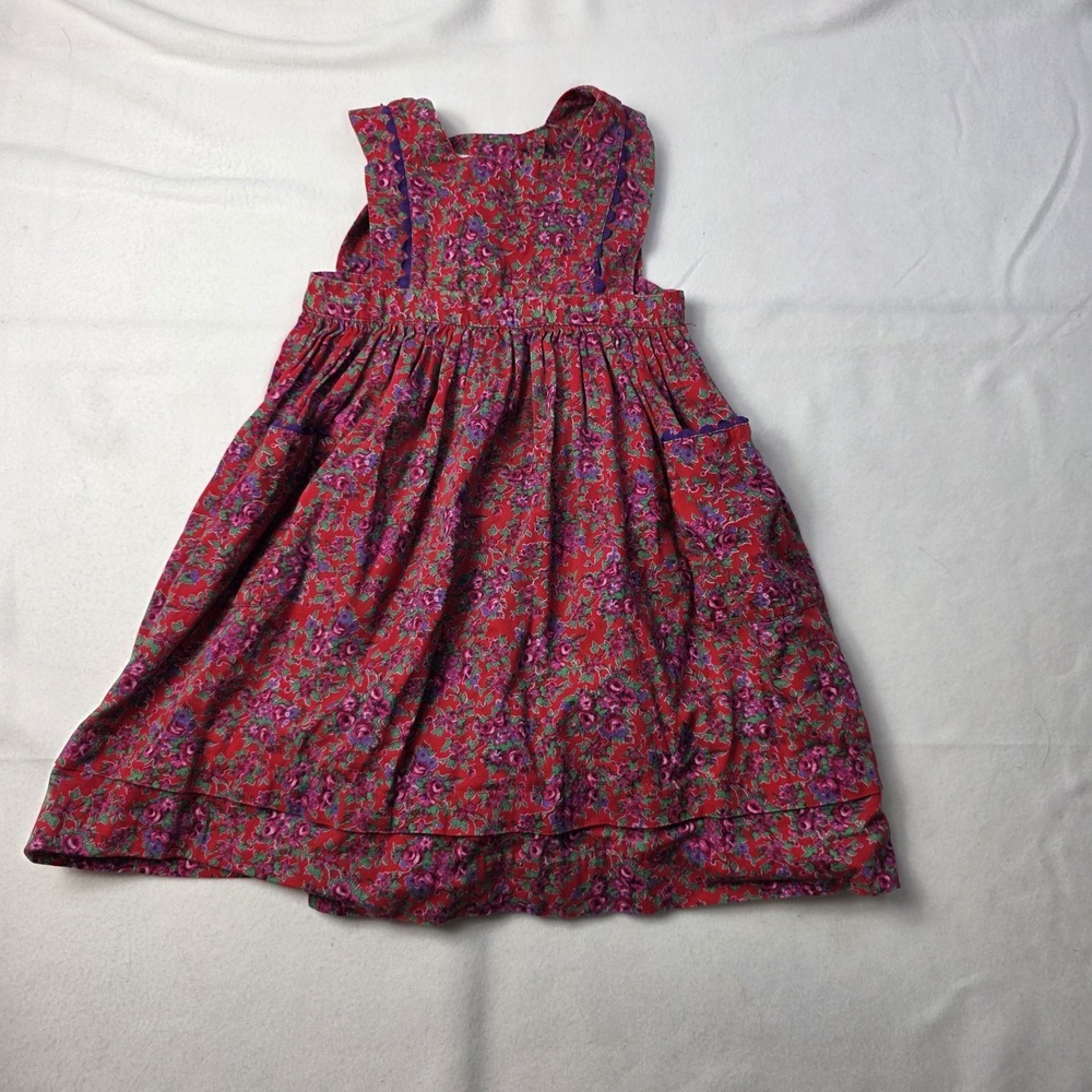 cary san francisco girl's penafore jumper romper size 4 red floral